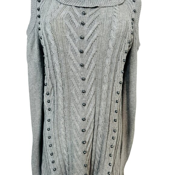 NWOT Bellini Gray L Cold Shoulder Knit Tunic Sweater Dress Turtleneck - Picture 13 of 15